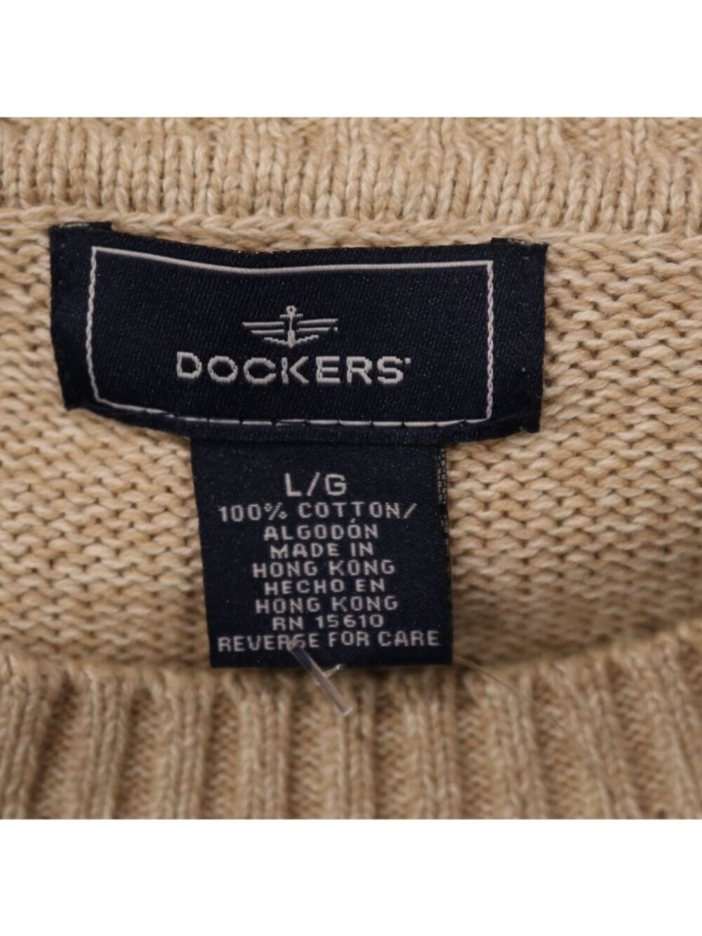 Eclectic Grandpa Dockers Sweater Men L Beige Cable Knit Pullover Brown Plaid VTG - Picture 11 of 12
